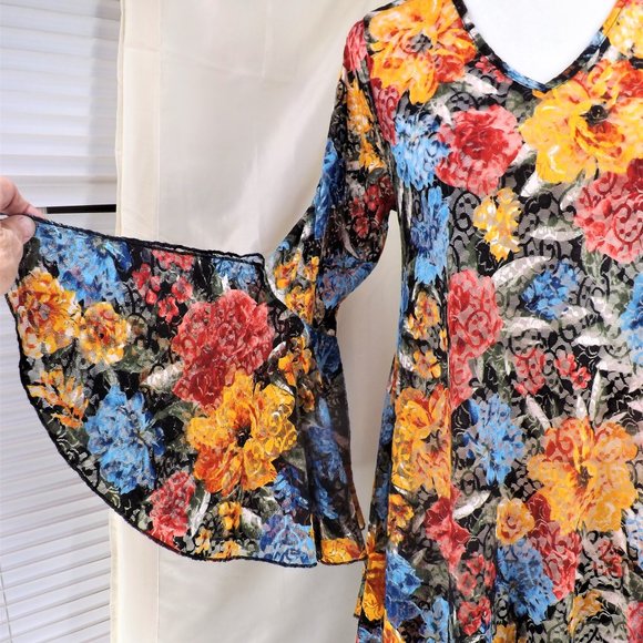 NWOT Dor Dor Couture Bursting Colors Huge Bell Cuffs w Flaring Skirt Tunic Top S - Picture 12 of 16